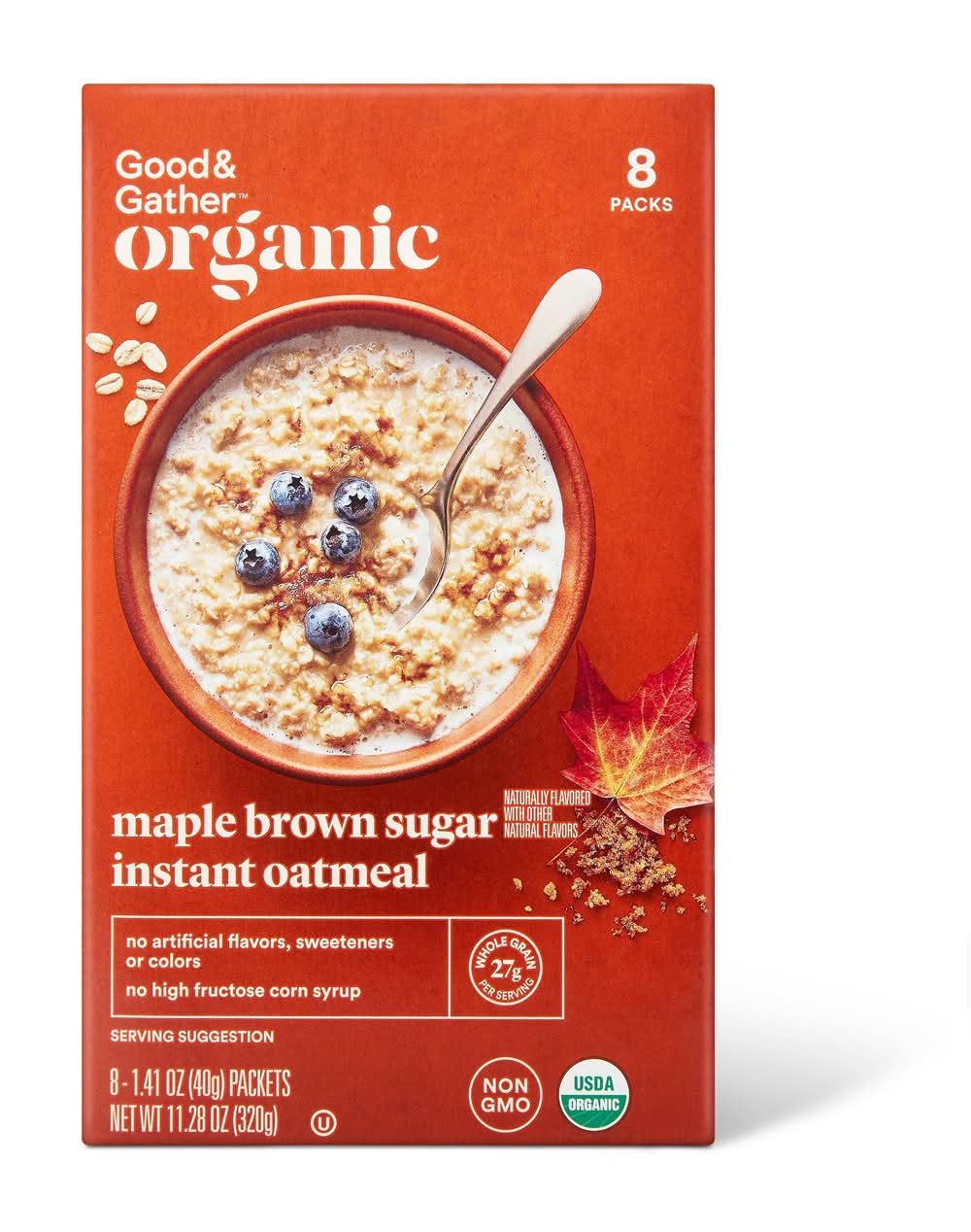 Good & Gather Organic Instant Oatmeal Packets, Maple-Brown Sugar (11.28 oz, 8 ct)