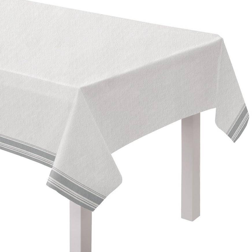 Party City Striped Border Premium Paper Table Cover ( 54in x 102in/silver)