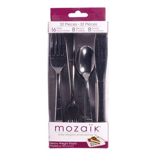 Mozaïk mozaïk ustens.plas.coutellerie asst 32un (300 ml) - heavy weight plastic cutlery (32 units)