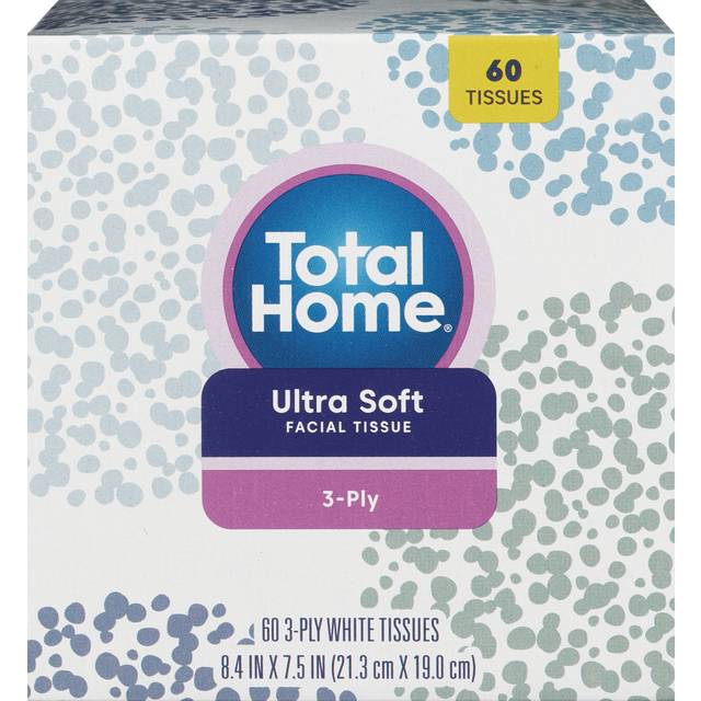 Total Home Ultra Soft Facial Tissue, Upright Cube, 60ct