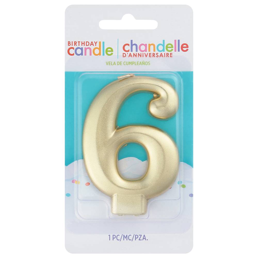 Amscan Numeral #6 Metallic Candle - Gold (unit)