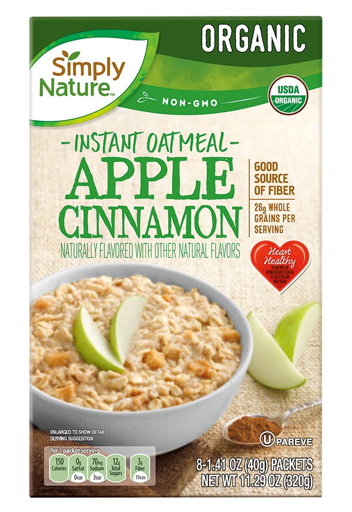 Simply Nature Organic Instant Oatmeal Packets, Apple & Cinnamon (8 x 1.41 oz)
