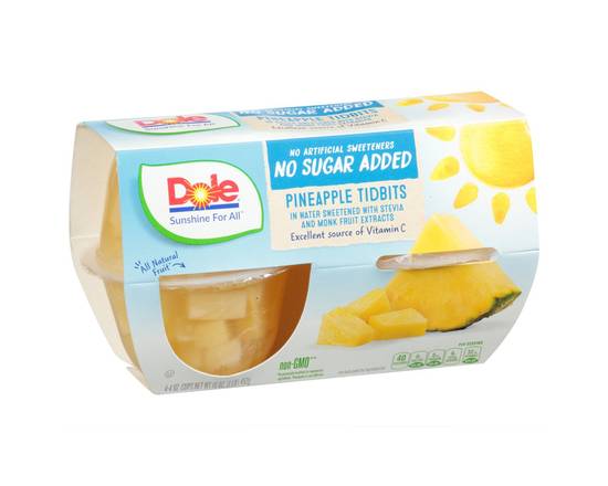 Order Dole · No Sugar Added Pineapple Tidbits with Monk Fruit (4 x 4 oz) food online from Safeway store, Eureka on bringmethat.com
