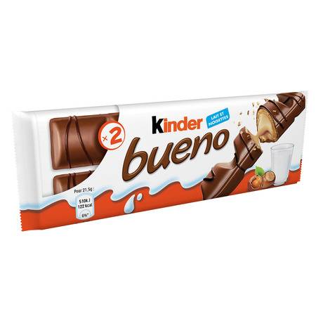 Barres chocolatées enrobées de chocolat  KINDER BUENO - le paquet de 43g