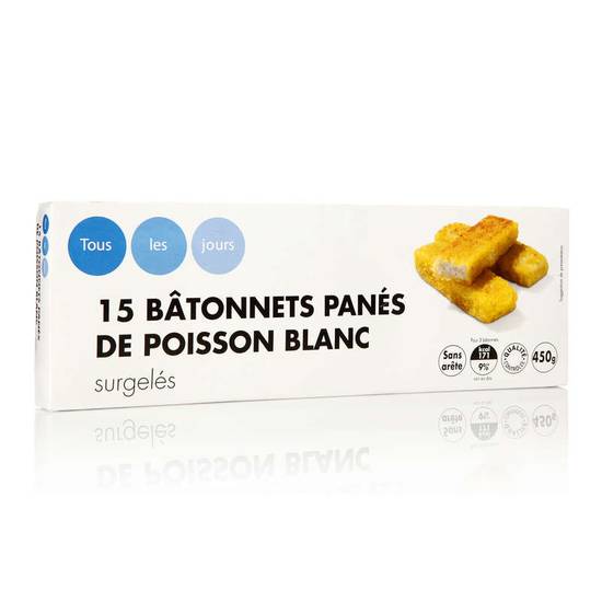 TOUS LES JOURS - Bâtonnets panés de poisson blanc - x15 - 450g