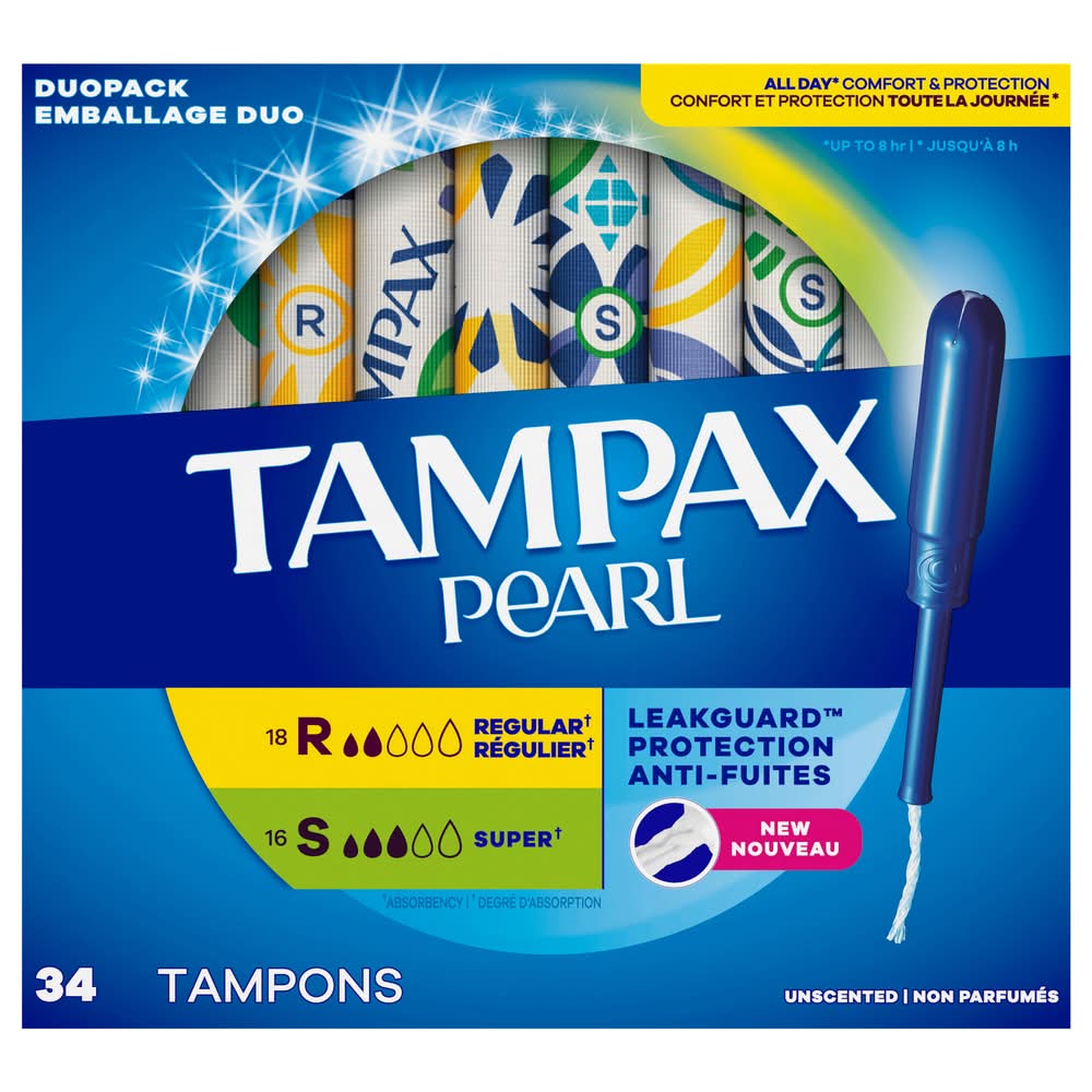 Tampax Pearl Duopack Regular Super Unscented Tampon (8.4 oz, 34 ct)