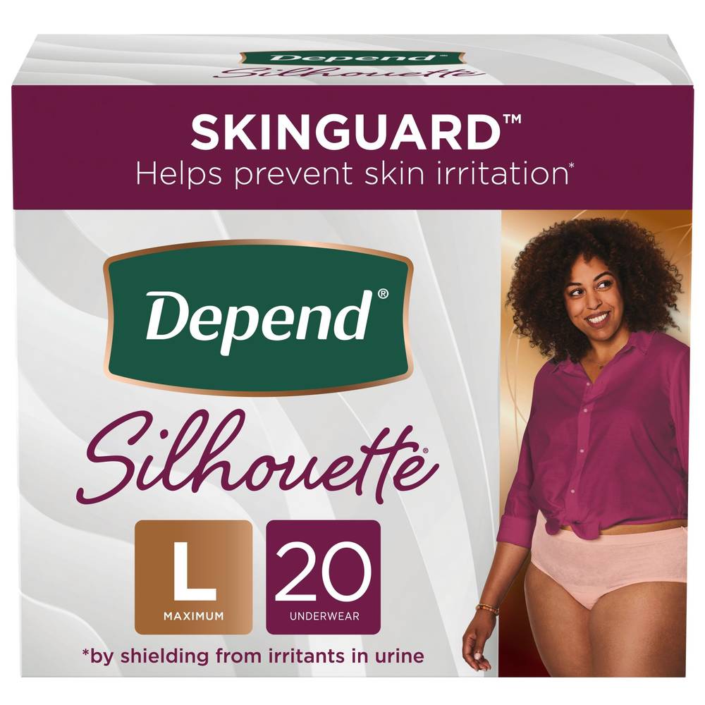 Depend Silhouette Adult Incontinence and Postpartum Underwear for Women Maximum Absorbency, Large, Pink, 20 CT