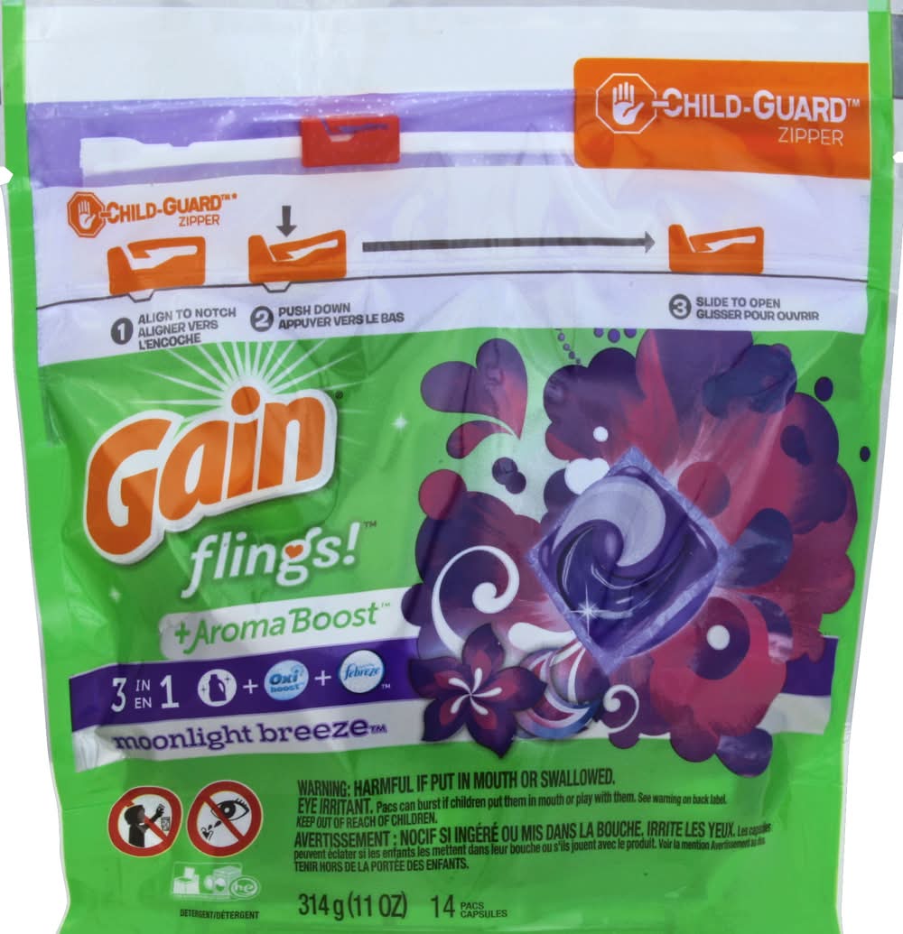 Gain Flings! Liquid Laundry Detergent Pacs, Moonlight Breeze (11 oz, 14 ct)