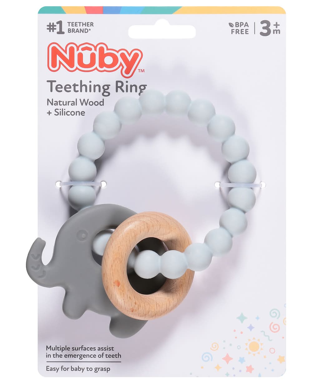 Nuby 3+ Months Wood + Silicone Natural Teether (3.2 oz)