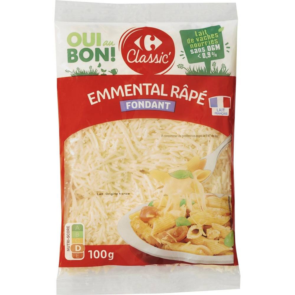 Fromage Râpé Emmental Sans OGM CARREFOUR CLASSIC' - le sachet de 100g