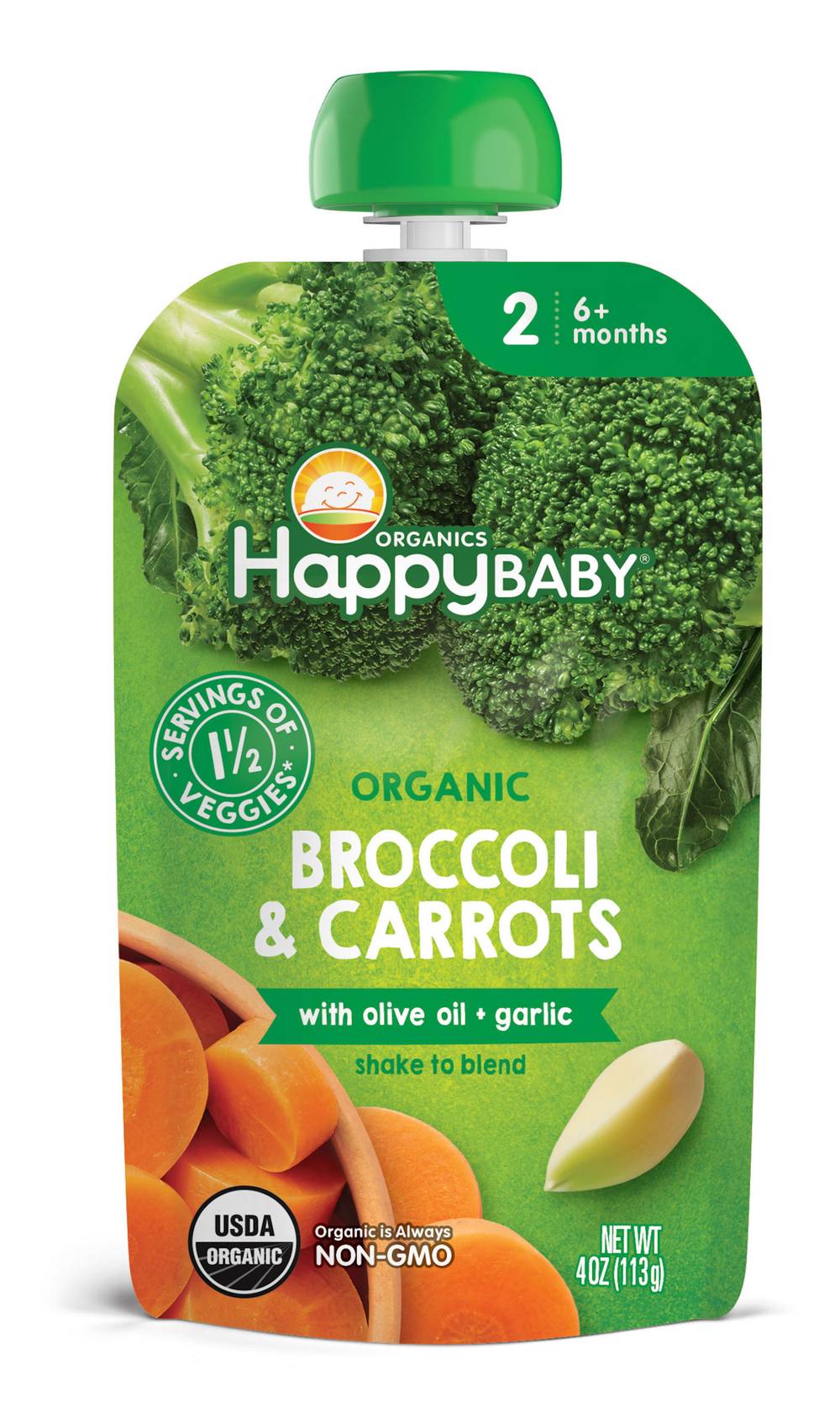 Happy Baby Organics 2 (6+ months) Broccoli & Carrots (4 oz)