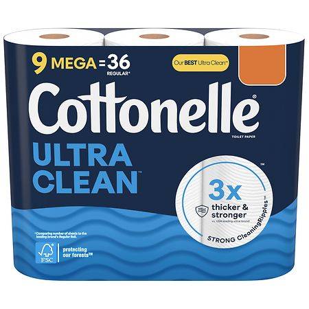 Cottonelle Ultra Clean Toilet Paper, Strong Toilet Tissue - Mega Rolls 284.0 ea x 9 pack