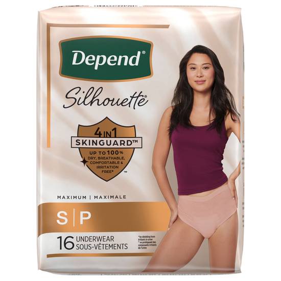 Depend Silhouette 4 in 1 Skinguard Adult Incontinence & Postpartum Underwear For Women Maximum Absorbency (s/pink)