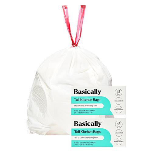 Basically 45ct (2 Pack) MightyStretch 13 Gallon Tall Kitchen Bags