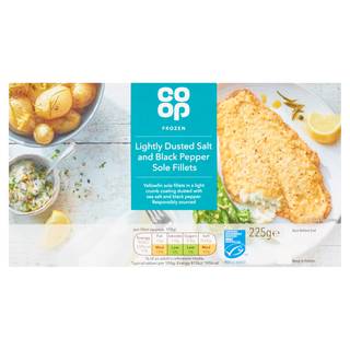 Co-op Frozen Lightly Dusted Salt and Black Pepper Sole Fillets 225g