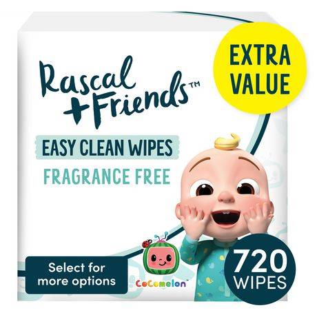 Rascal + Friends Lingettes pour bébé Easy Clean, sans parfum, boîte géante