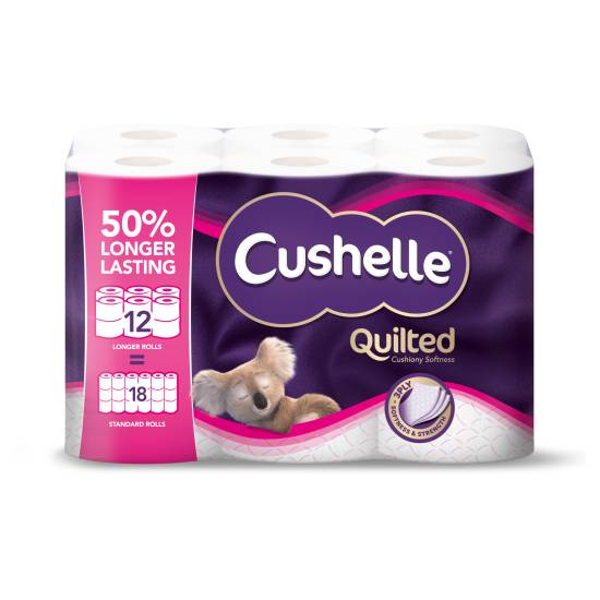 Cushelle Quilted 50% Longer Lasting Toilet Tissue 12 Equals 18 Regular Rolls