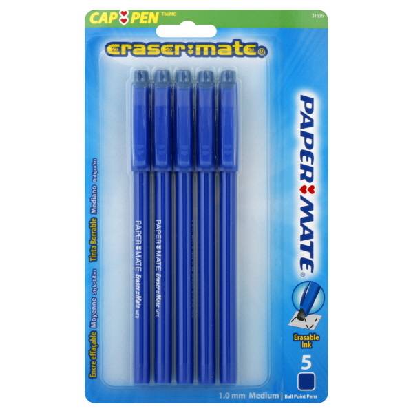 Paper Mate Erasermate Pens Medium Point 1.0 mm Blue Barrel Blue Ink (4 ct)