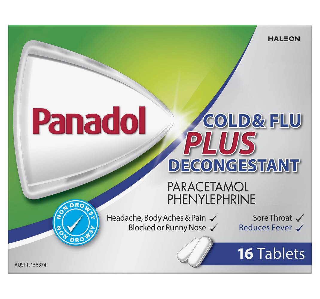 Panadol Cold & Flu Plus Decongestant Tablets (16 pack)