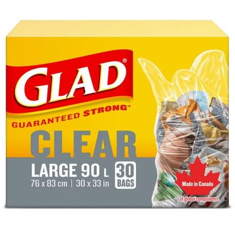 Glad Guaranteed Strong Easy-Tie Garbage Bags, L, Clear (30 ct)