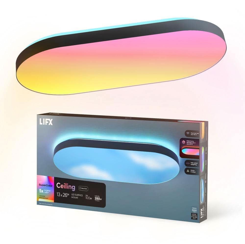 Lifx 26 In. Oval Capsule Smart Black Multi-Color Wifi Selectable Led Flush Mount Ceiling Light Works Alexa/Hey Google/Homekit