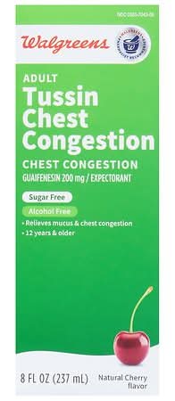 Walgreens Adult Tussin Chest Congestion Liquid Natural, Cherry (8 fl oz)