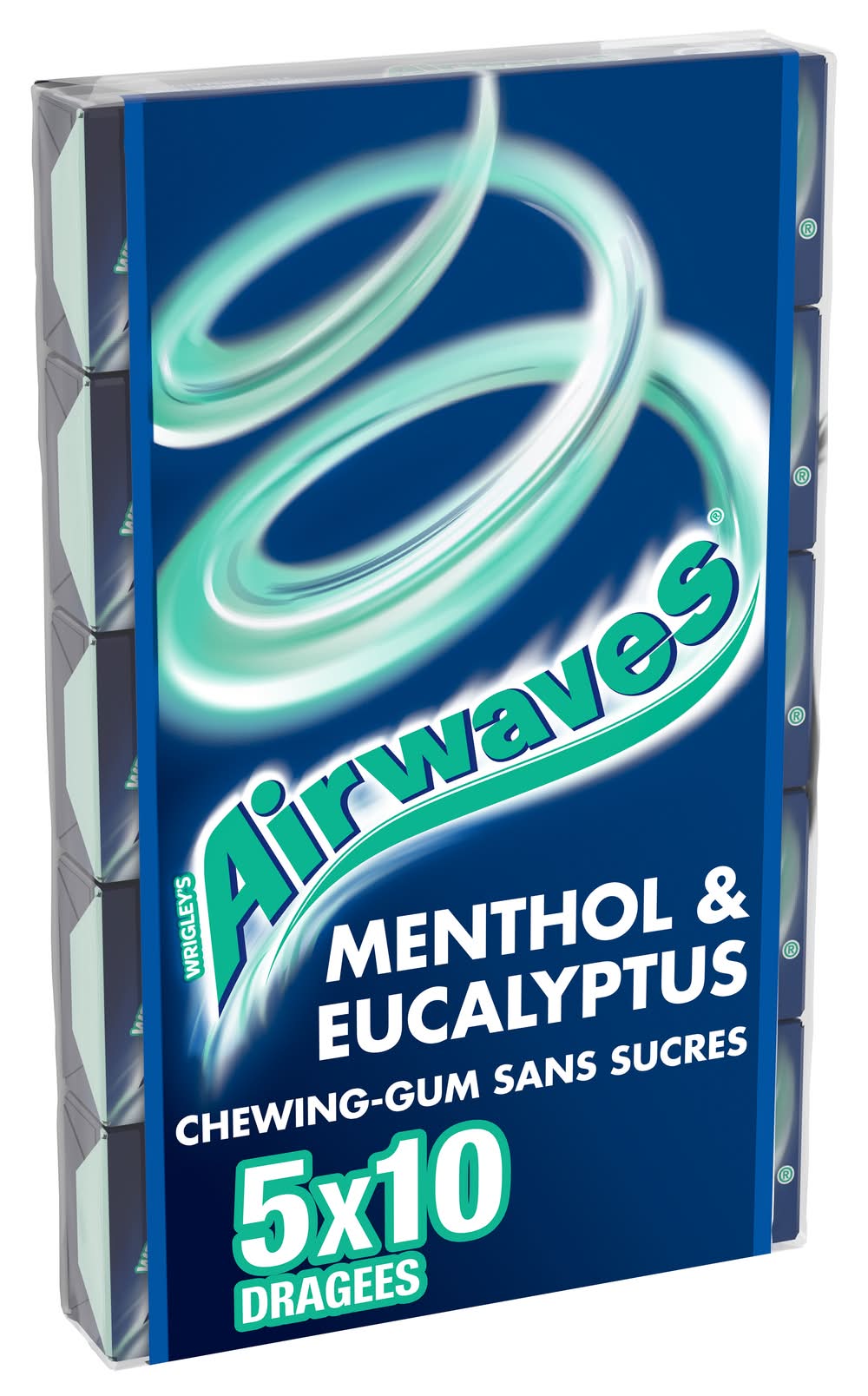 Airwaves - Chewing gum sans sucres, menthol-eucalyptus (5 x 10)