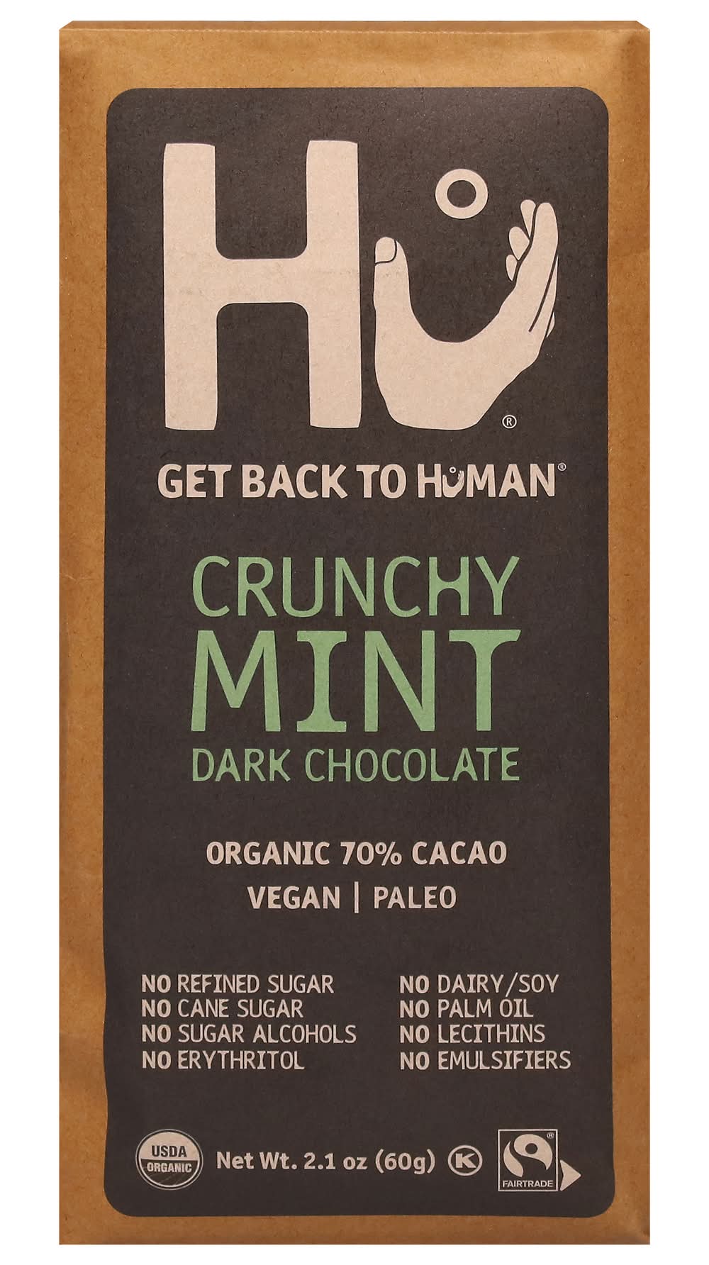 Hu Paleo 70 % Cacao Dark Chocolate, Crunchy Mint (2.1 oz)