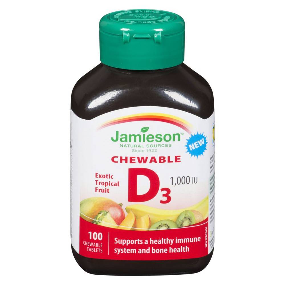 Jamieson vitamine d3 à saveur de fruits tropicaux exotiques (100x1000ui - comprimés) - exotic tropical fruit d 1,000 iu chewable tablets (100 units)