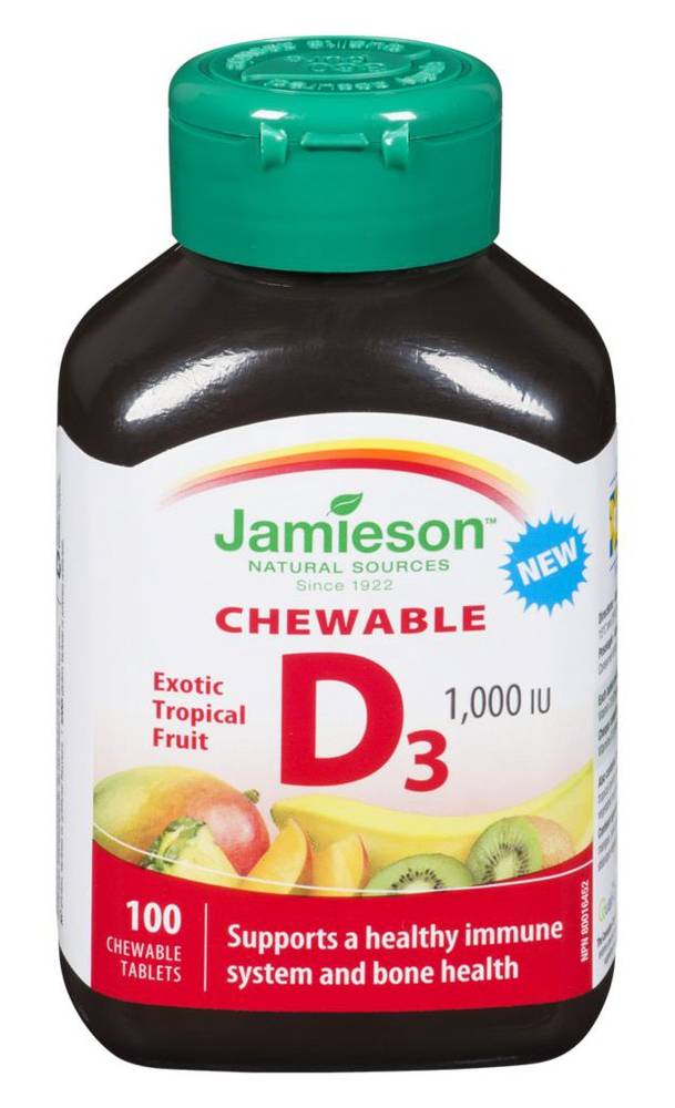 Jamieson vitamine d3 à saveur de fruits tropicaux exotiques (100x1000ui - comprimés) - exotic tropical fruit d 1,000 iu chewable tablets (100 units)