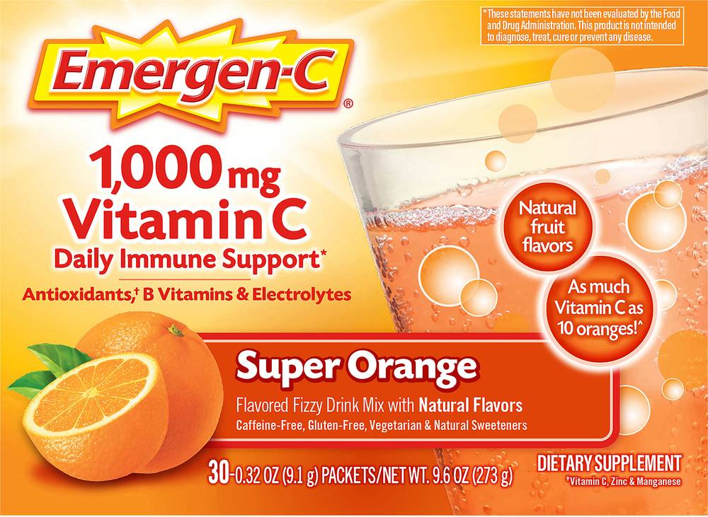 Emergen- C Vitamin C 1000mg Immune Support Packets, Super Orange (0.32 oz, 30 ct)