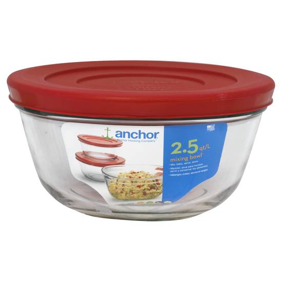 Anchor Hocking 2.5 Quart Mixing Bowl With Red Lid