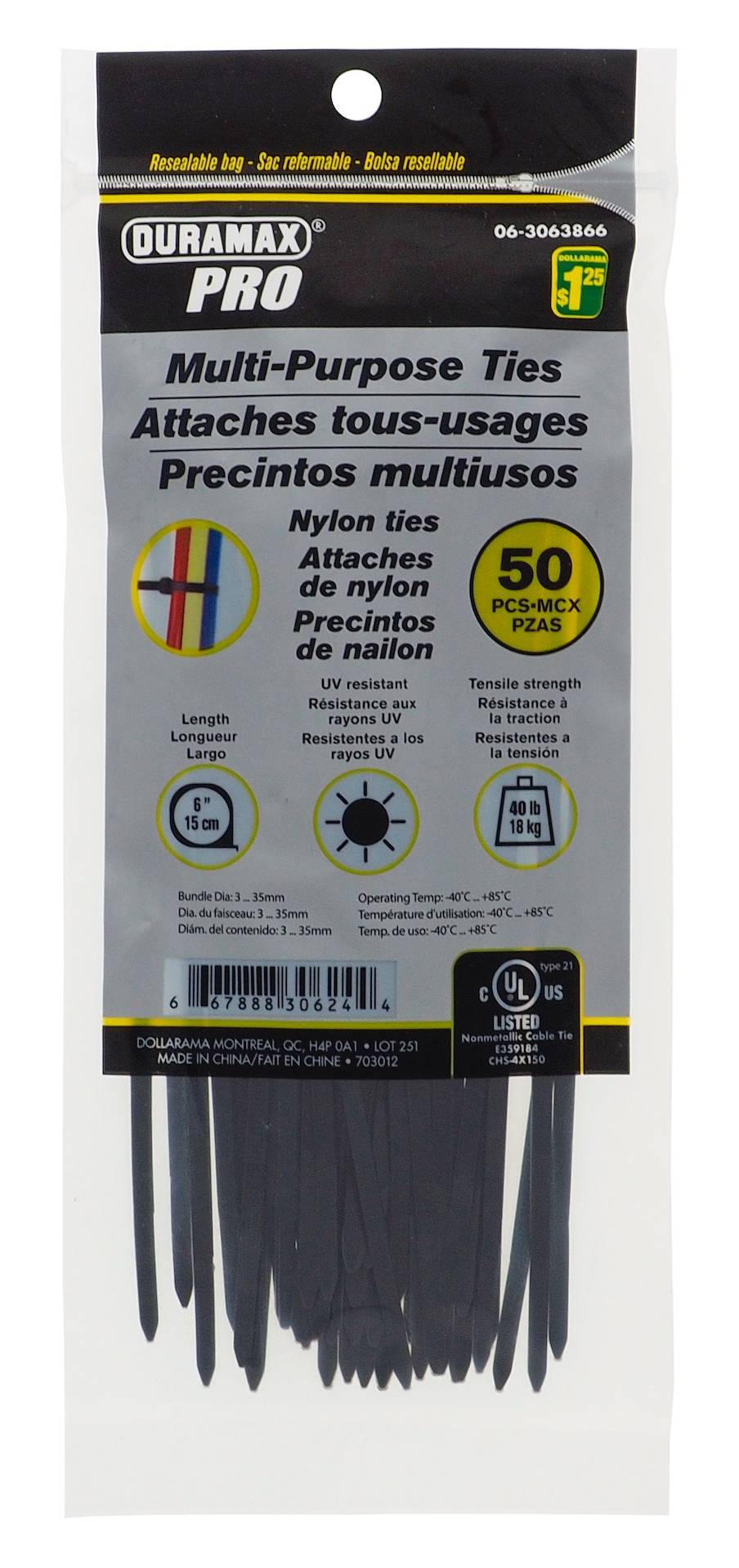 Duramax Multi Purpose Nylon Ties, Black (50 ct)