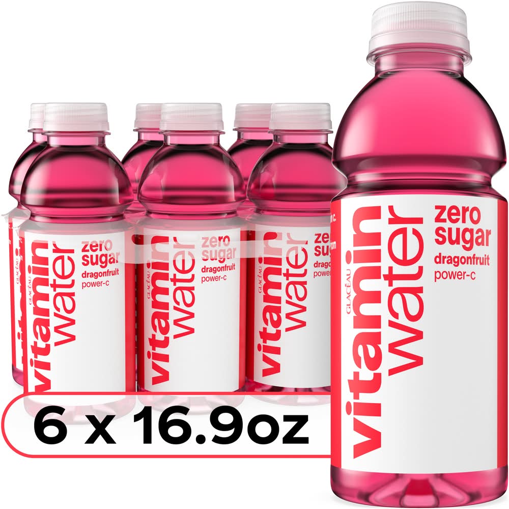 Vitaminwater Zero Sugar Water Beverage, Power-C Dragonfruit (6 x 16.9 fl oz)