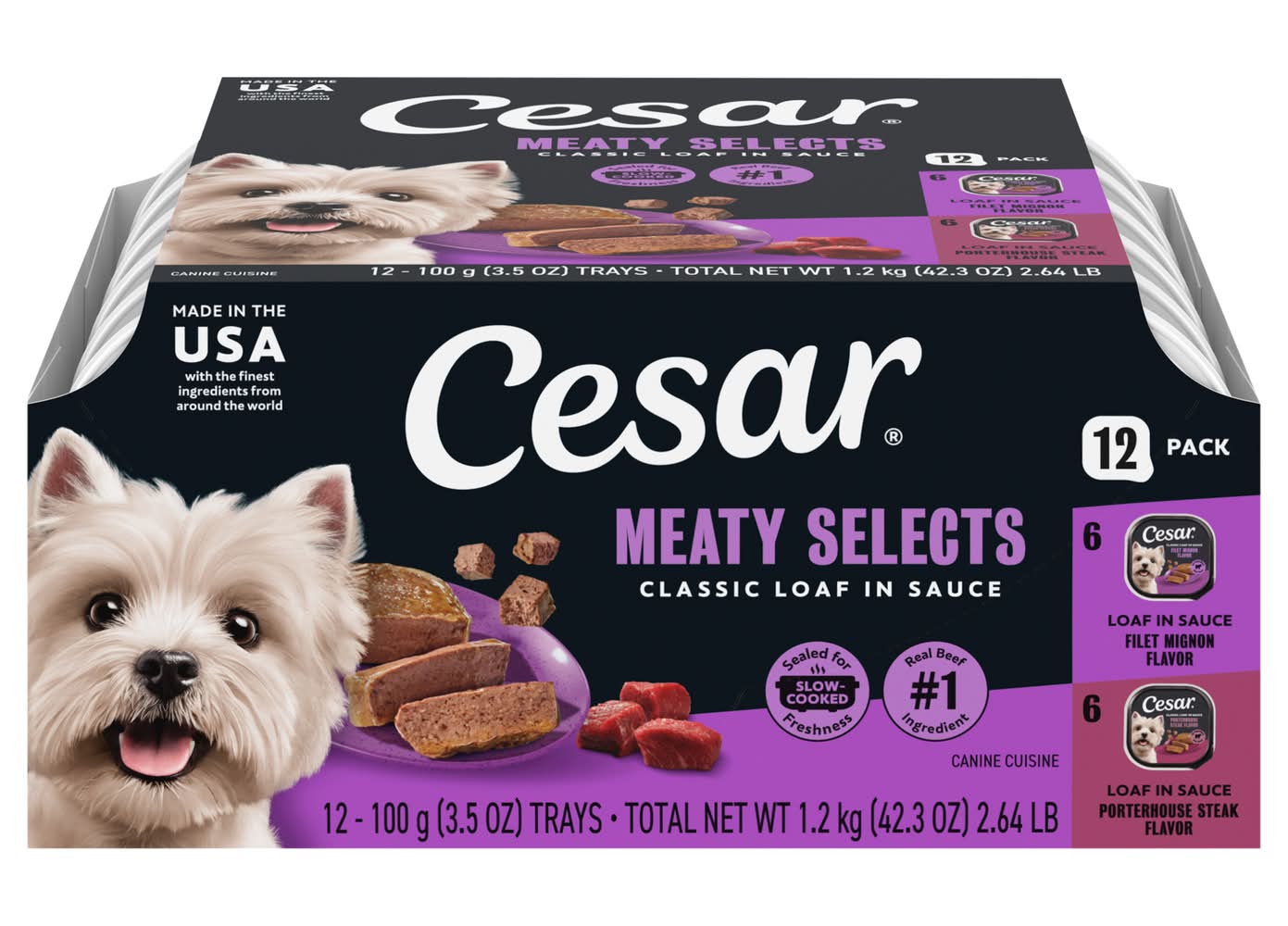 Cesar Canine Cuisine Classic Loaf in Sauce Wet Dog Food, Filet Mignon-Porterhouse Steak (12 x 3.5 oz)