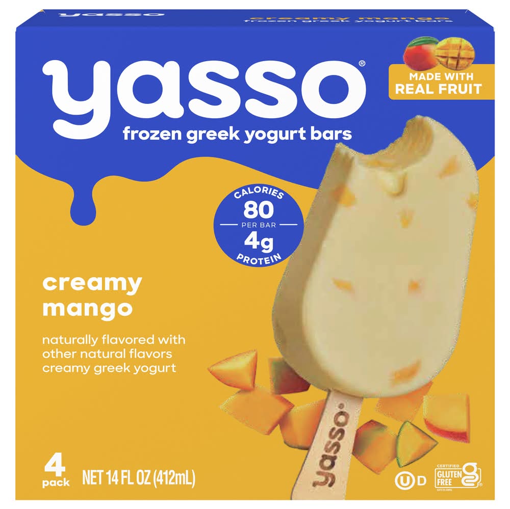 Yasso Frozen Greek Yogurt Bars, Creamy Mango (14 fl oz, 4 ct)