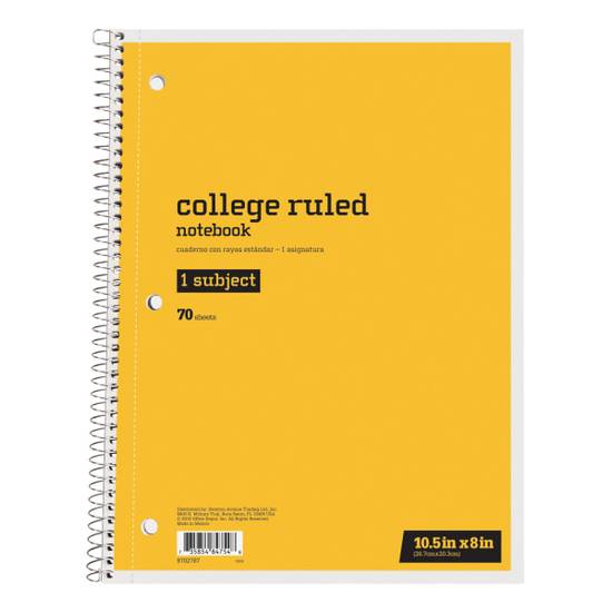 Just Basics Spiral Notebook, 8" X 10-1/2", 1 Subject, College Ruled, 70 Sheets, Yellow