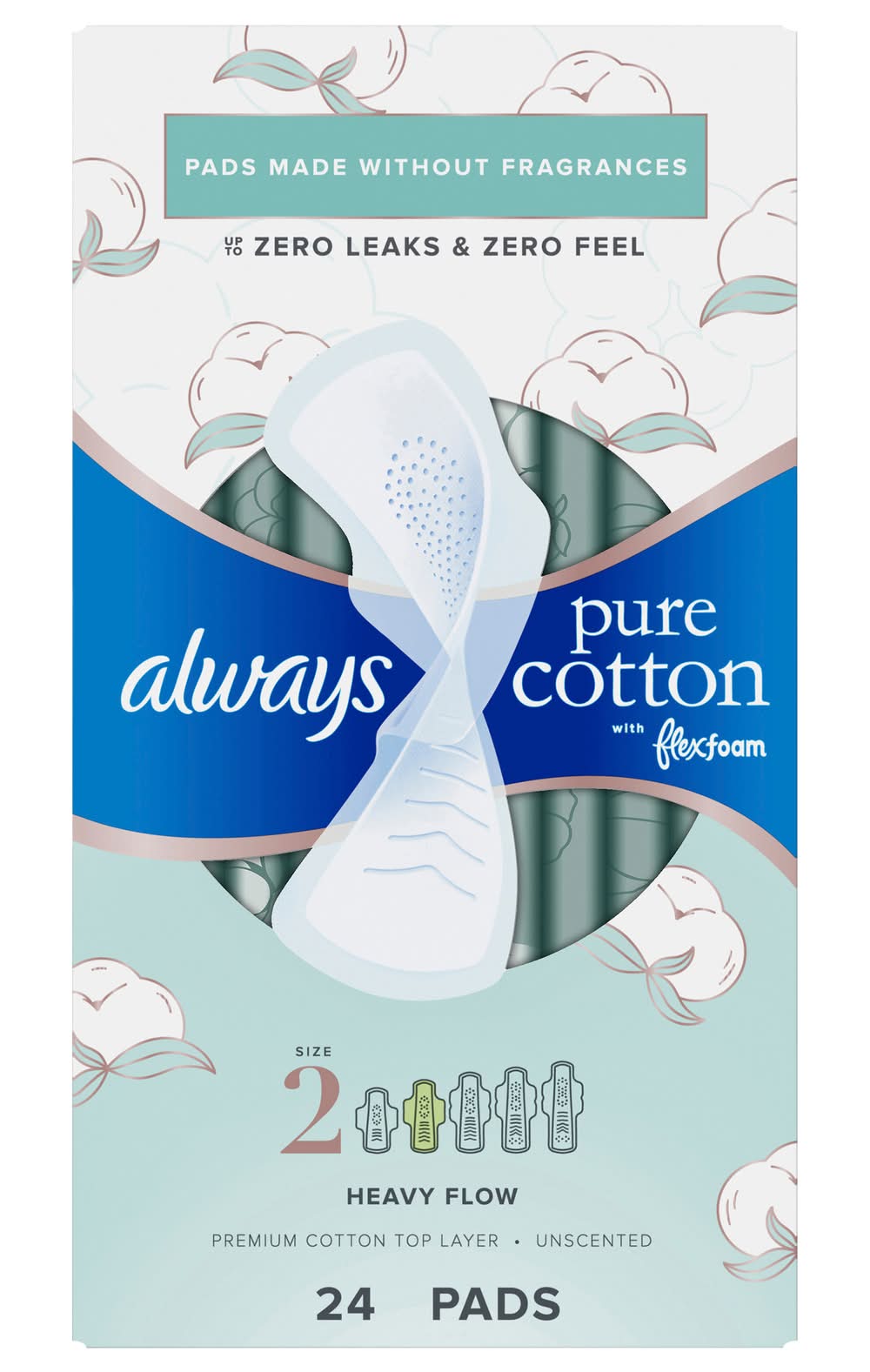 Always Pure Cotton Flexfoam Heavy Flow Wings Pads (0.5 lbs, 24 ct)