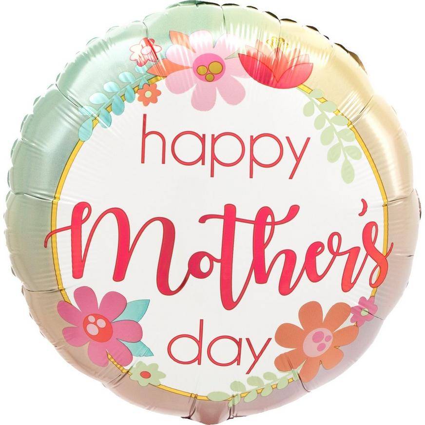 Uninflated Ombre Border Floral Happy Mother's Day Foil Balloon, 17in