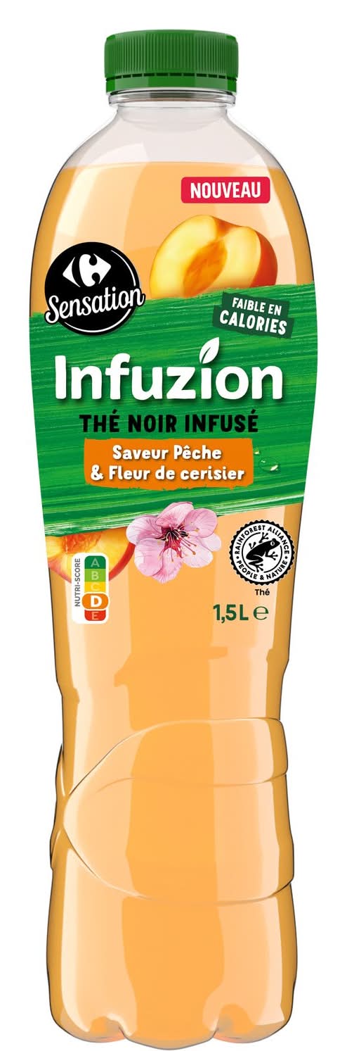Carrefour Sensation - Boisson thé noir infusé, pêche-fleur de cerisier (1,5L)