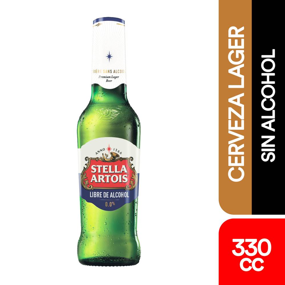 Stella artois cerveza premium lager 0.0 (botella 330 ml)