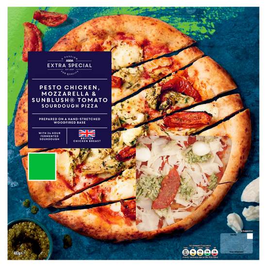Asda Extra Special Pesto Chicken, Mozzarella & Sunblush Tomato Sourdough Pizza 487g