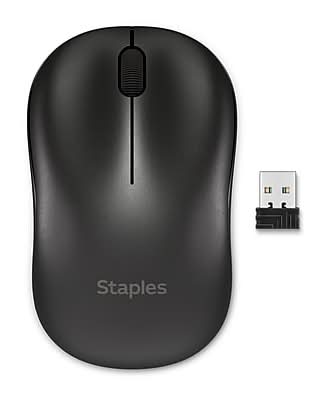 Staples TECH Wireless Mouse, Optical, Ambidextrous, USB Receiver for PC and Laptop, Black
