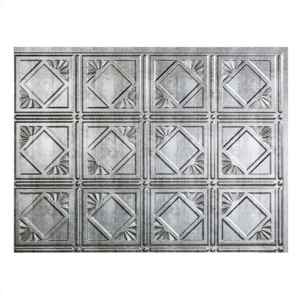 Fasade 18.25 In. X 24.25 In. Crosshatch Silver Traditional Style # 4 Pvc Decorative Backsplash Panel