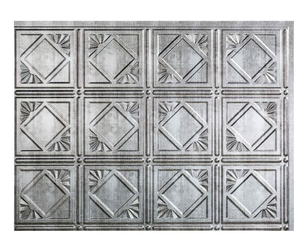 Fasade 18.25 In. X 24.25 In. Crosshatch Silver Traditional Style # 4 Pvc Decorative Backsplash Panel