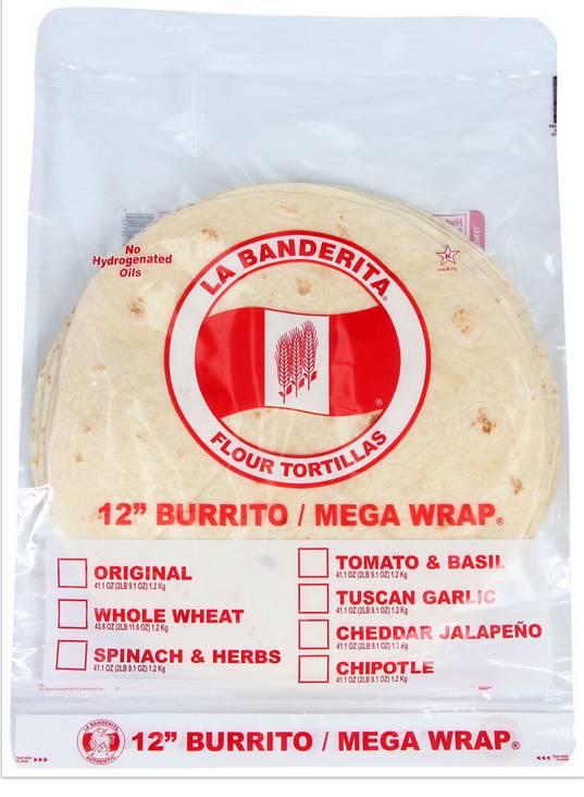 La Banderita - Flour Tortilla Wraps, 12 inch - 12ct Pack (8 Units per Case)