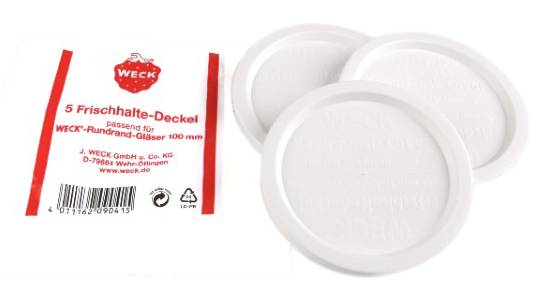 Weck 100 mm, White, Frischhaltedeck Keep Fresh Cover Plastic Lids (5 pack)
