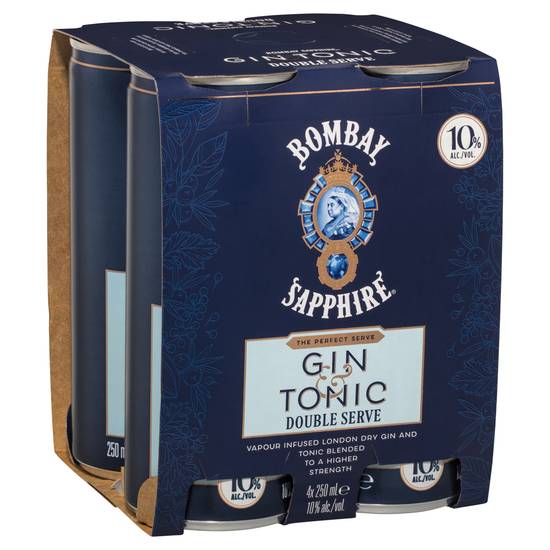 Bombay Sapphire Gin & Tonic Double Serve 10% Can 250ml X 4 pack