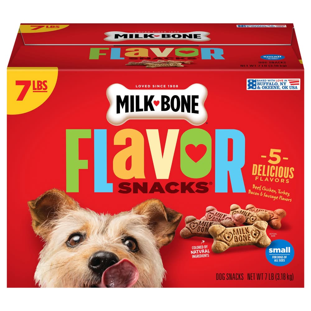 Milk-Bone Flavor Crunchy Dog Biscuits Treats, Beef Chicken Turkey Bacon & Sausage, S (7 lbs)