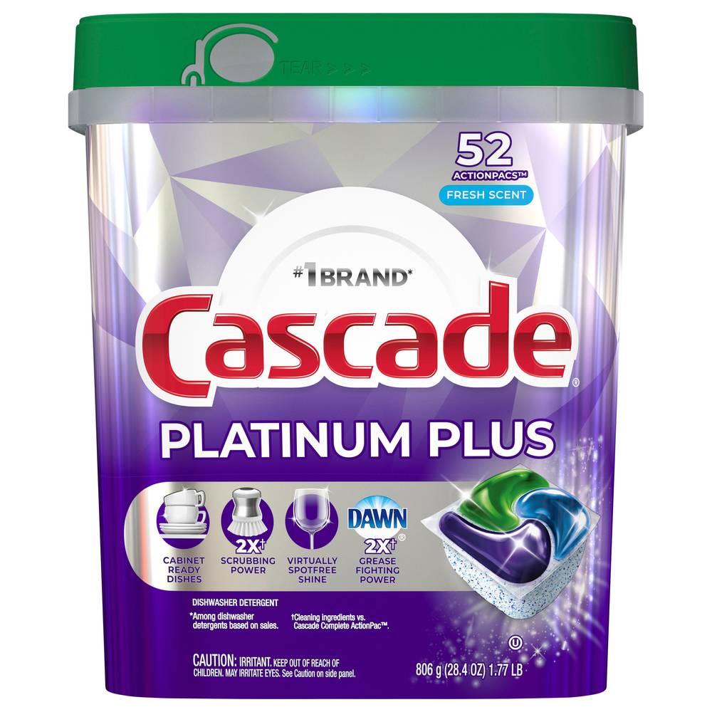 Cascade Platinum Plus Dishwasher Detergent Pods (1.77 lbs, 52 ct)